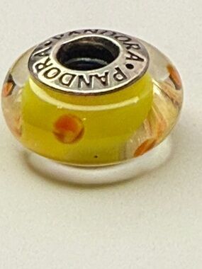 Retired Pandora Yellow Orange Polka Dot Murano Charm 790623 925 ALE